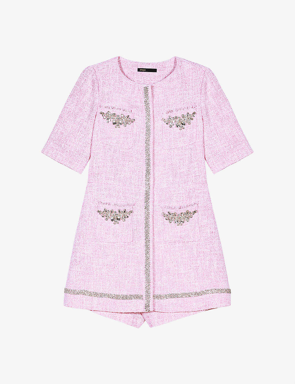 Shop Maje Womens Roses Rhinestone-embroidered Short-sleeve Tweed Playsuit