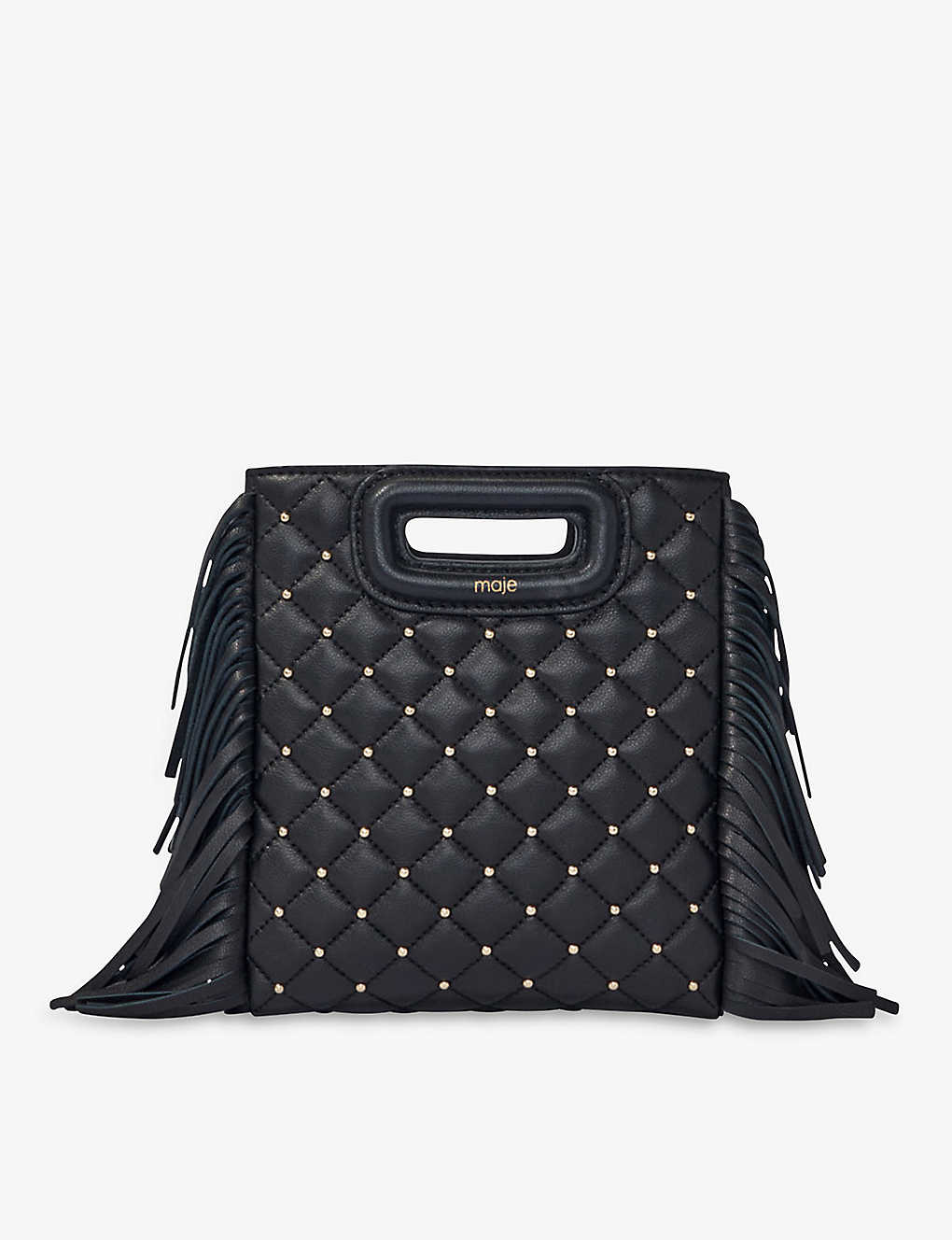 Maje Black Quilted Stud-embellished Leather Bag In Noir / Gris