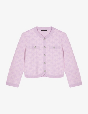 Maje Womens Roses Monogram Button-down Knitted Cardigan In Pink