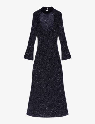 MAJE: Open-back sequin-embellished knitted maxi dress