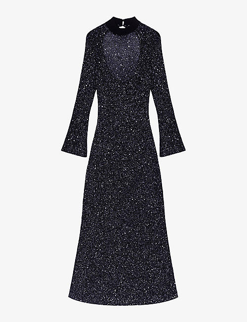 MAJE: Open-back sequin-embellished knitted maxi dress