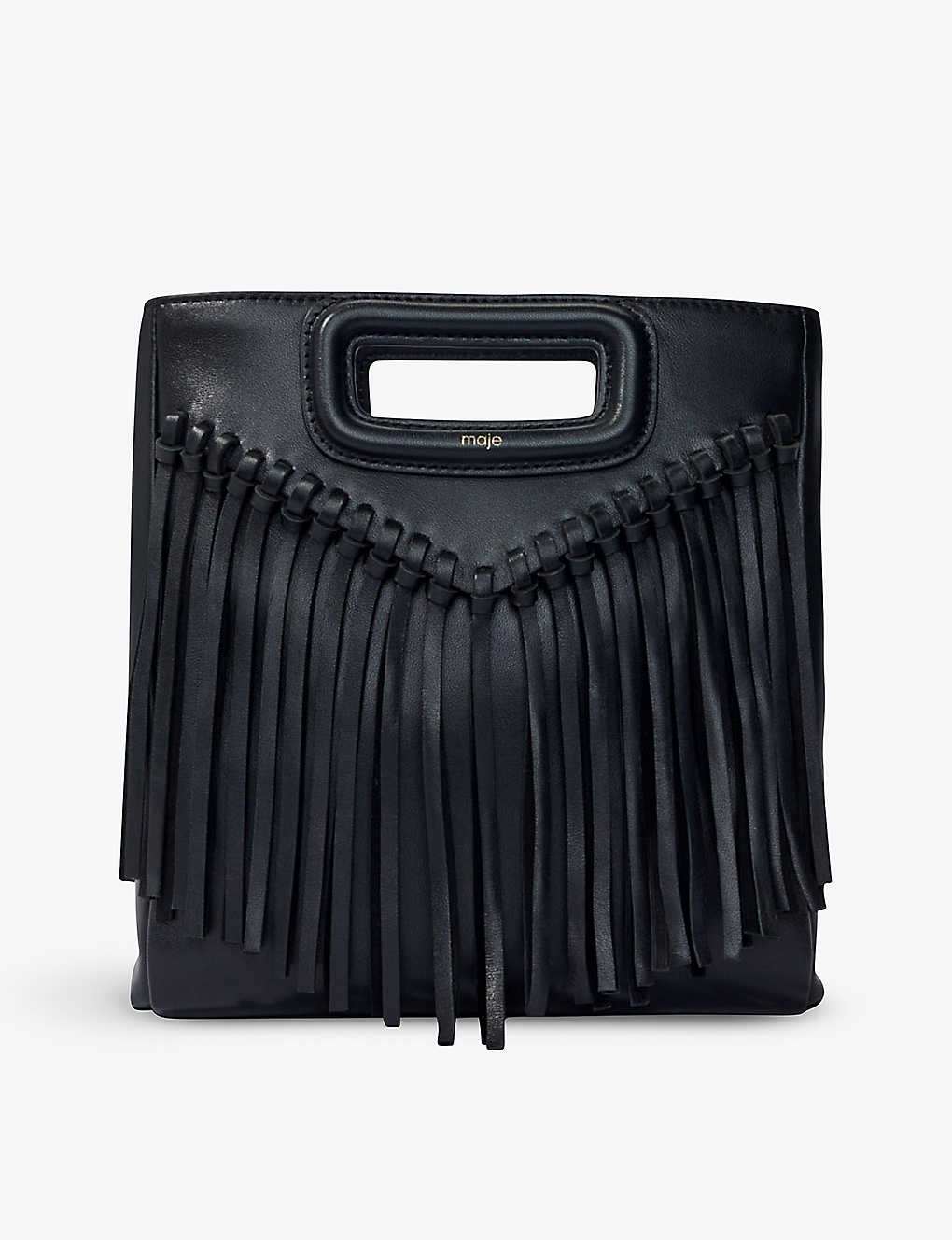 Shop Maje Womens Noir / Gris M Fringed-trim Leather Cross-body Bag