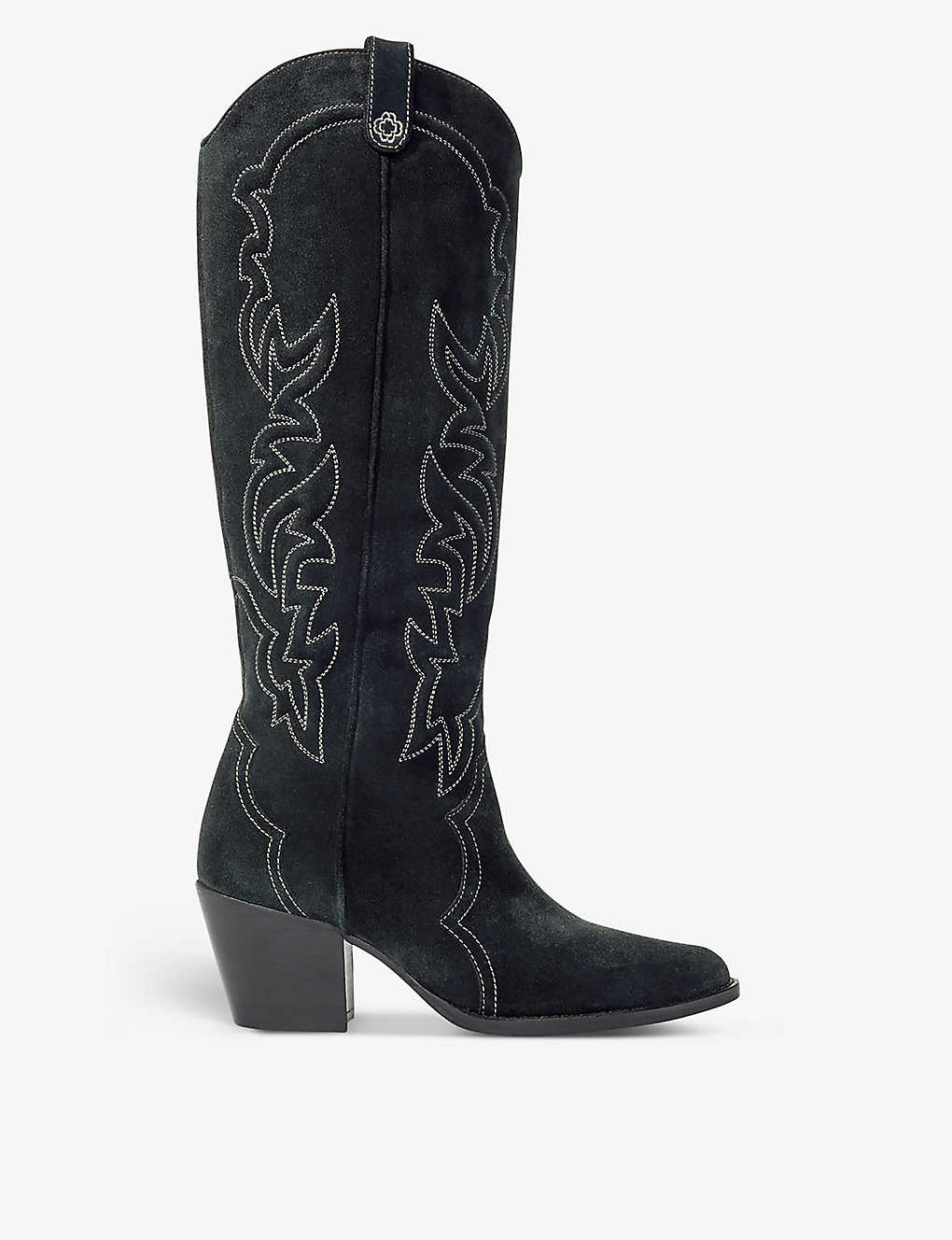 Maje Womens Black Embroidered Suede Cowboy Boots In Noir / Gris