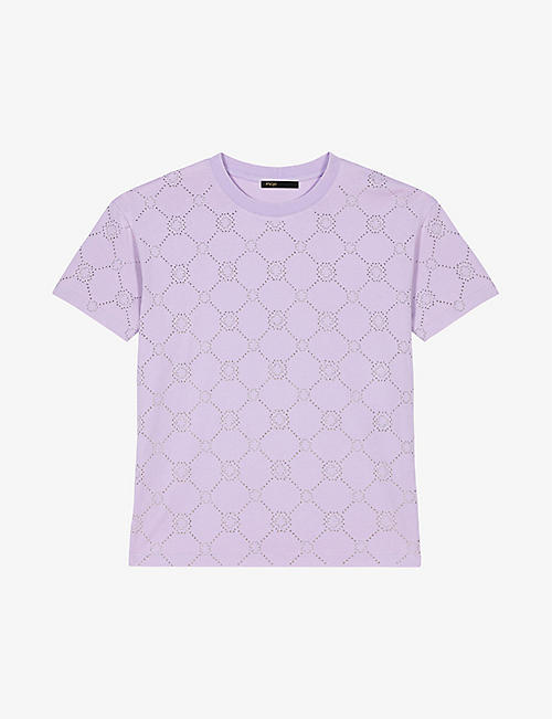 MAJE: Clover studded cotton T-shirt