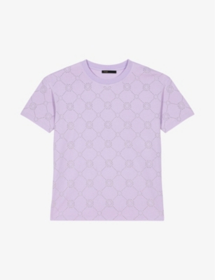 Shop Maje Women's Violets Clover Studded Cotton T-shirt