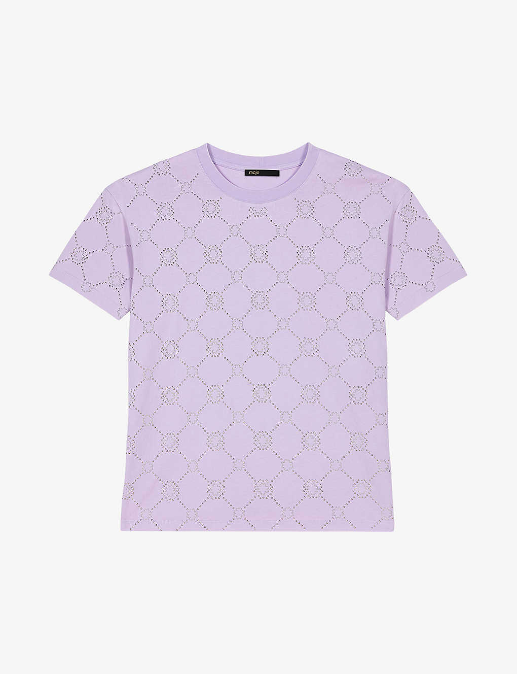 Shop Maje Womens Violets Clover Studded Cotton T-shirt