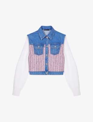 Maje Womens Roses Batri Contrast-sleeve Tweed Cotton-blend Jacket In Roses