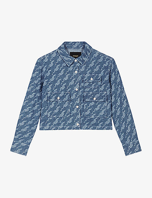MAJE: Dragon-motif cropped denim jacket