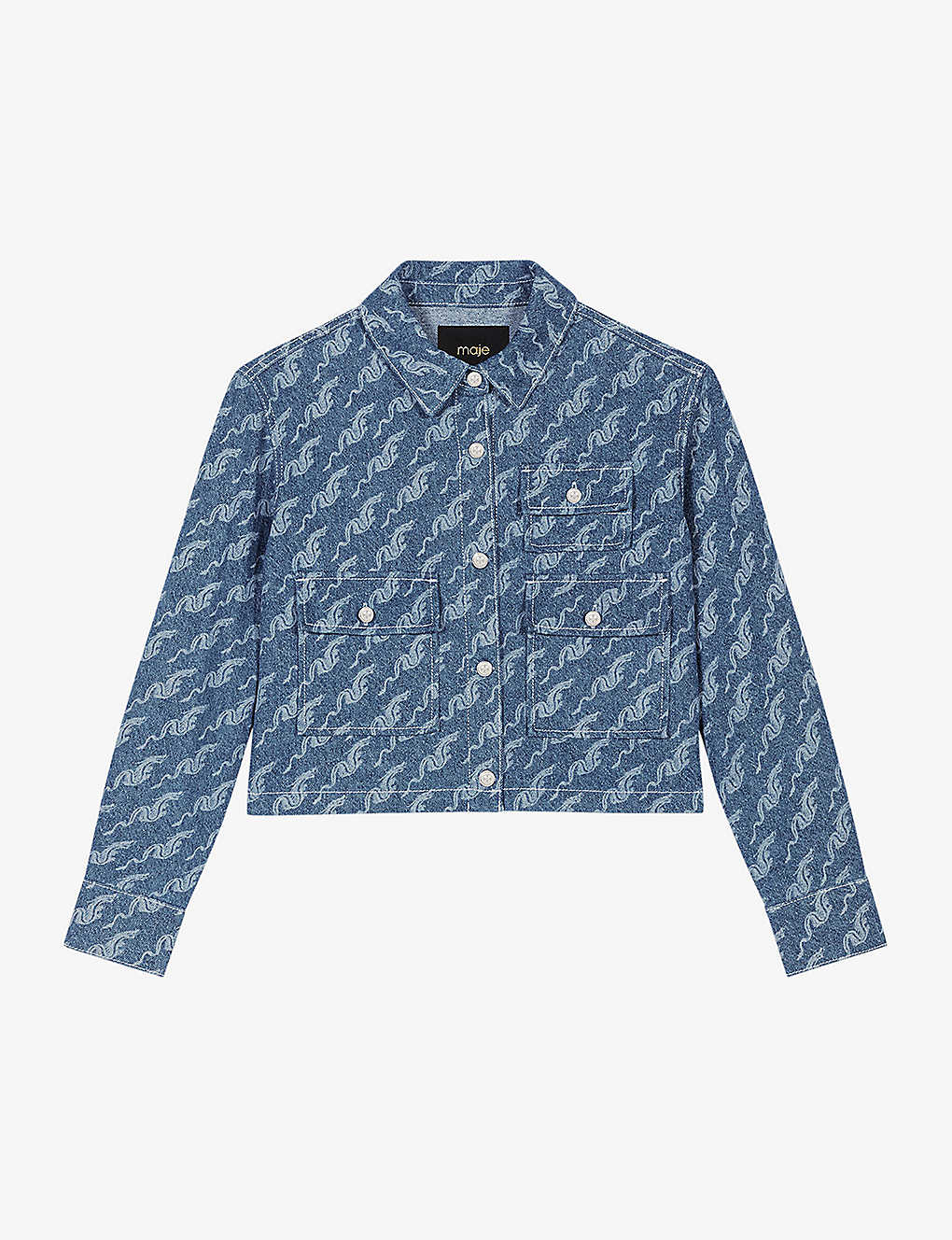 Shop Maje Women's Bleus Dragon-motif Cropped Denim Jacket