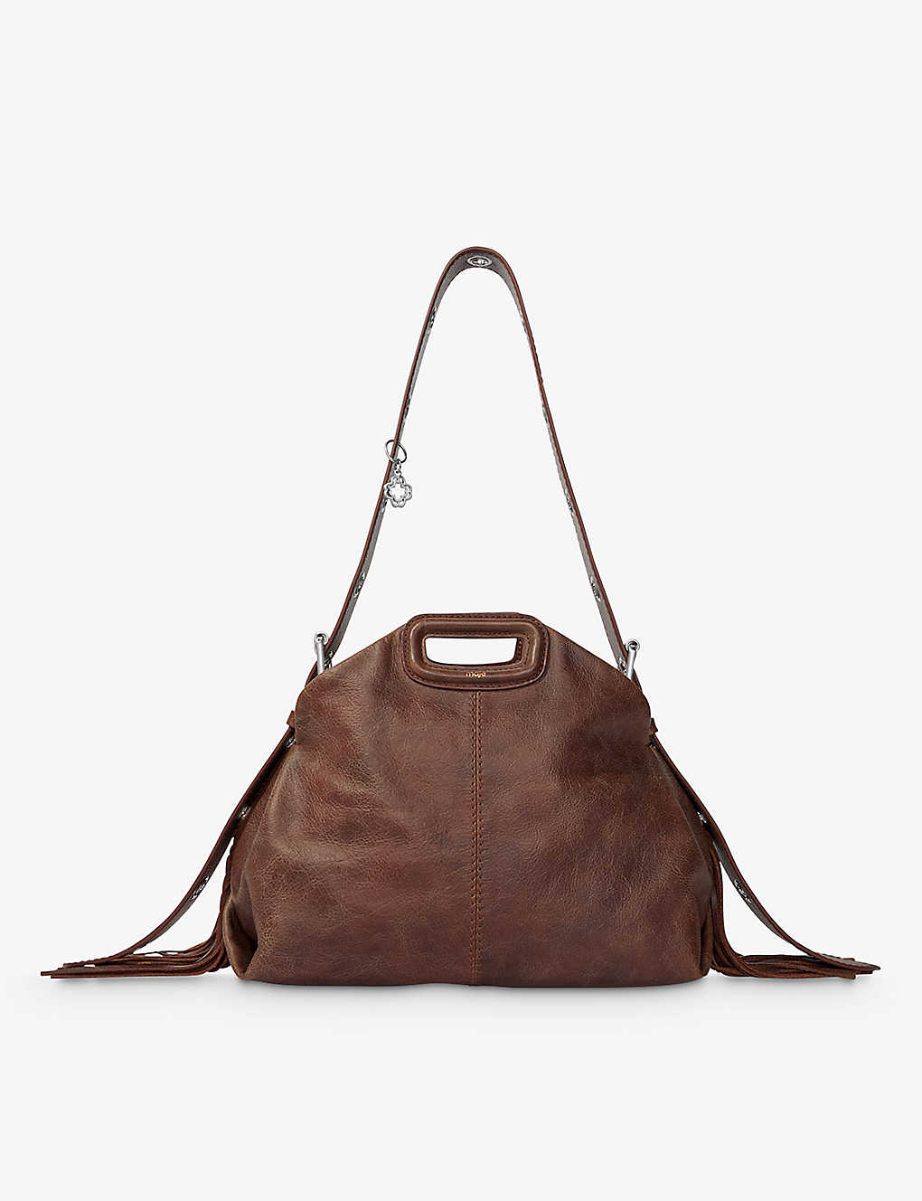 Shop Maje Marron/brown Miss M Eyelet-strap Vintage-leather Shoulder Bag