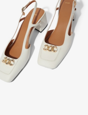 Shop Maje Women's Blanc Clover-charm Block-heel Leather Pumps