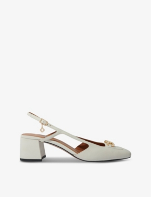 Shop Maje Womens Blanc Clover-charm Block-heel Leather Pumps