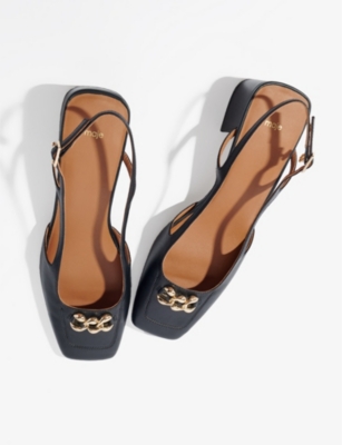 Shop Maje Womens Noir / Gris Clover-charm Block-heel Leather Pumps