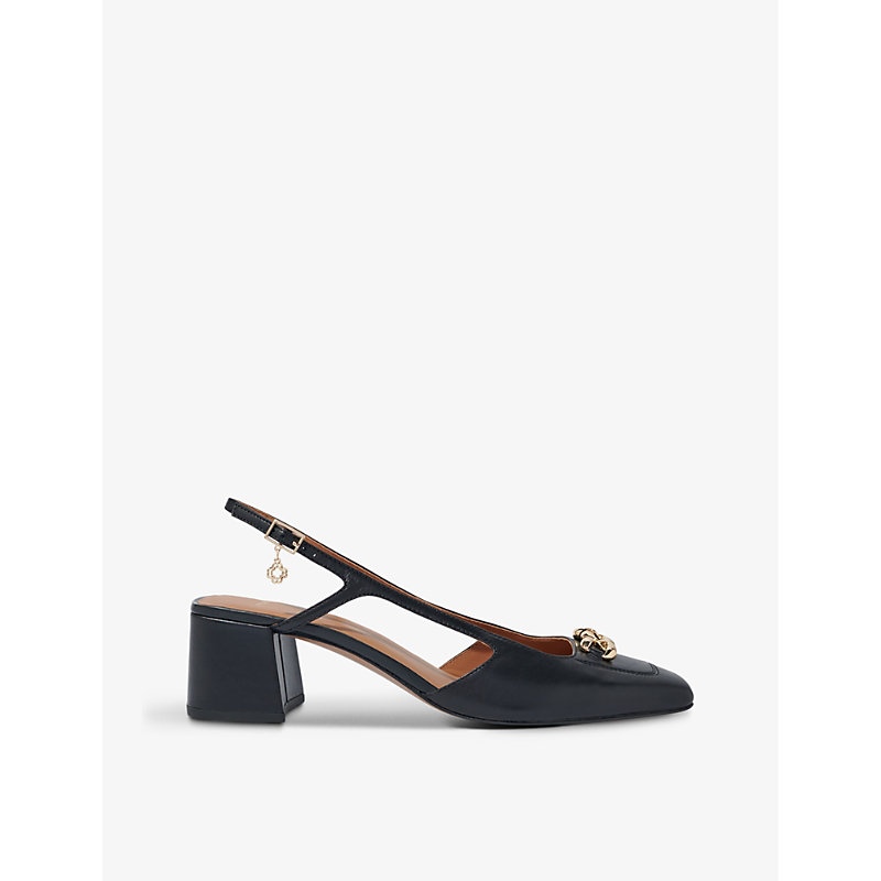 Shop Maje Womens Noir / Gris Clover-charm Block-heel Leather Pumps