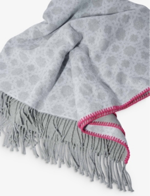Shop Maje Womens Noir / Gris Monogram-pattern Cotton-blend Scarf