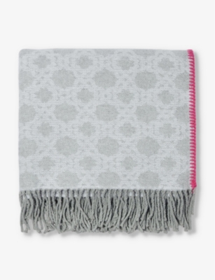 Shop Maje Womens Noir / Gris Monogram-pattern Cotton-blend Scarf