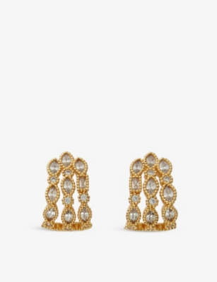 MAJE: Rhinestone-embellished gold-plated recycled-brass earrings
