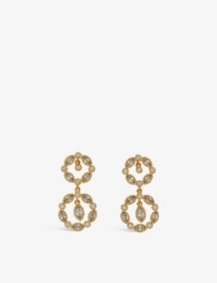 MAJE: Rhinestone-embellished gold-toned brass drop earrings