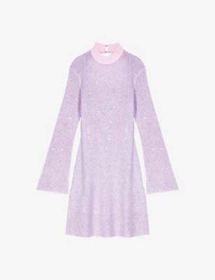 MAJE: High-neck sparkle knitted mini dress