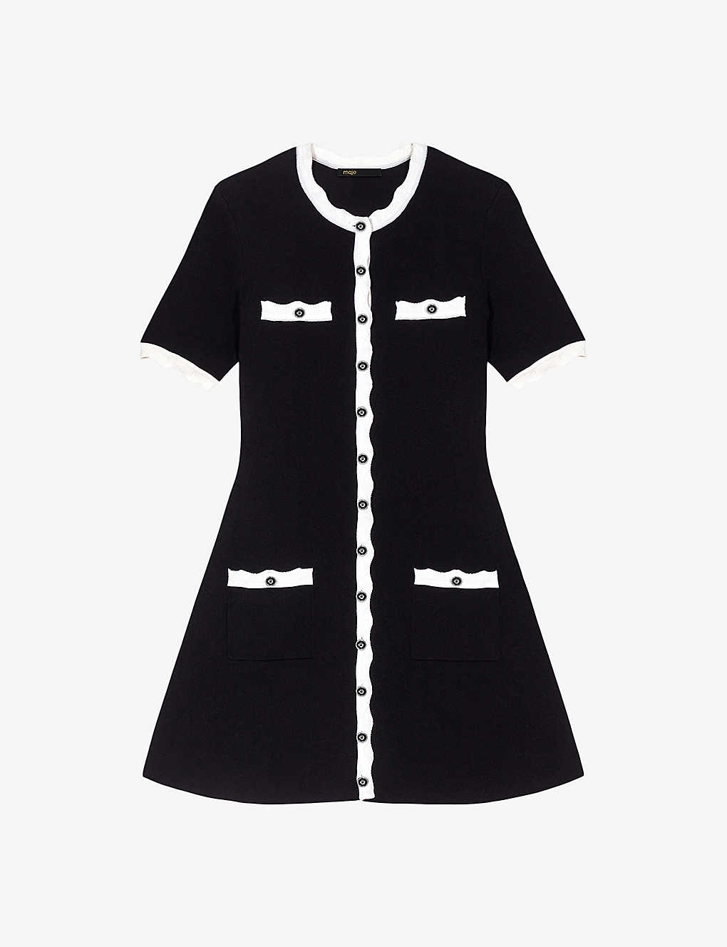 Shop Maje Women's Noir / Gris Scallopped Knitted Mini Dress In Black