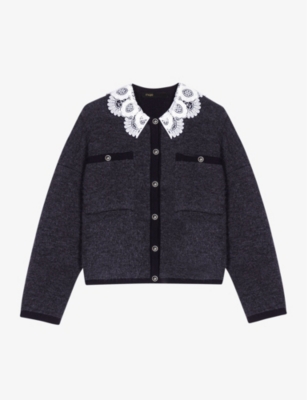 MAJE: Guipure-collar knitted cardigan