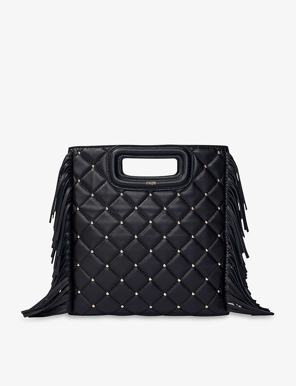 Maje Crystal-embellished Fringed Polka-dot Suede Shoulder Bag In Noir / Gris