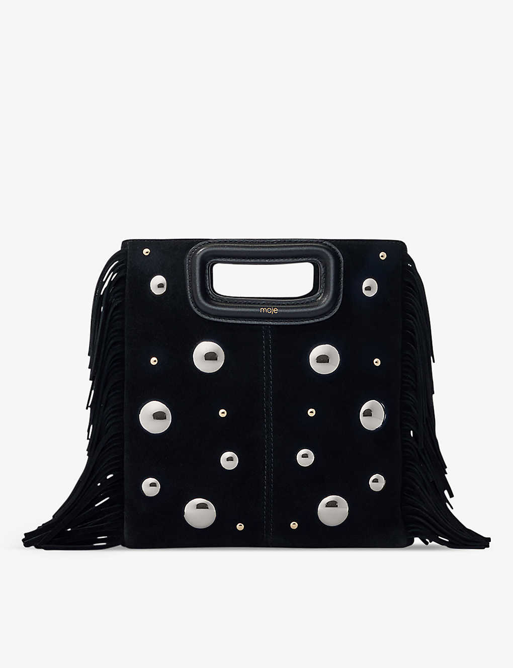 Shop Maje Noir / Gris M Stud-embellished Suede Cross-body Bag