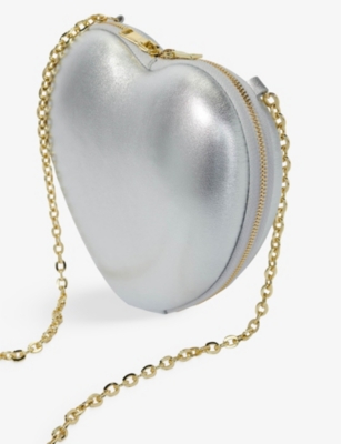 Shop Maje Noir / Gris Heart-shaped Metallic-leather Shoulder Bag