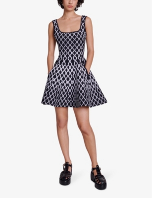MAJE: Square-neck geometric-pattern stretch-knit mini dress
