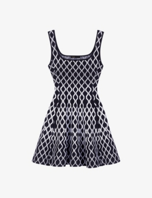 MAJE: Square-neck geometric-pattern stretch-knit mini dress