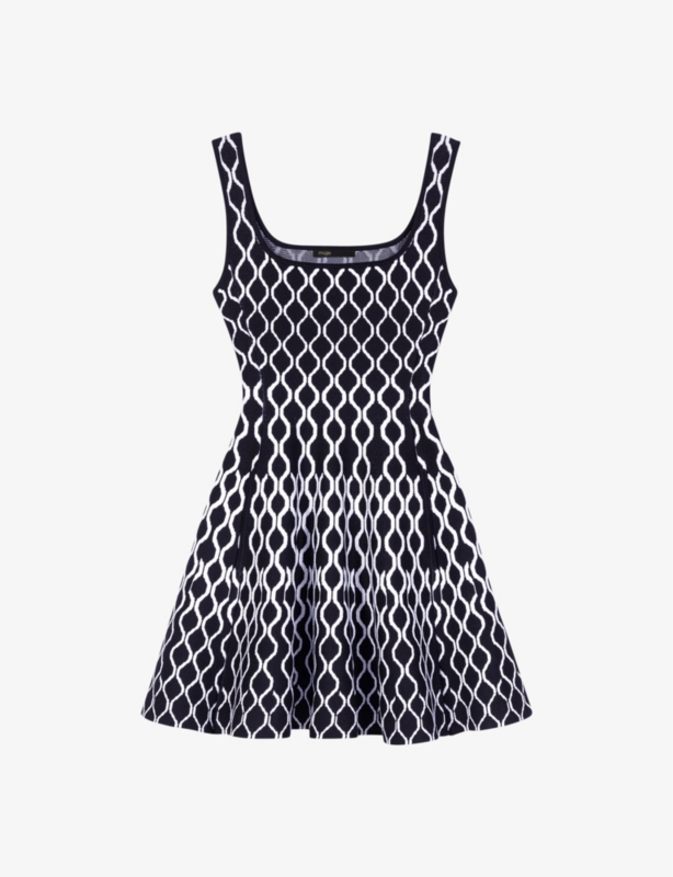 Square-neck geometric-pattern stretch-knit mini dress