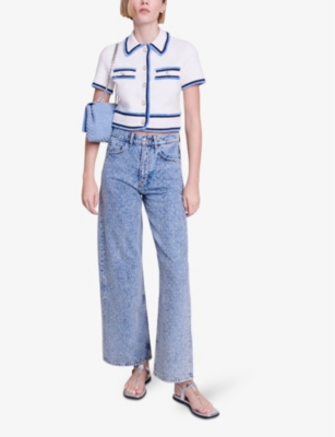 MAJE: Rhinestone-embellished wide-leg denim jeans