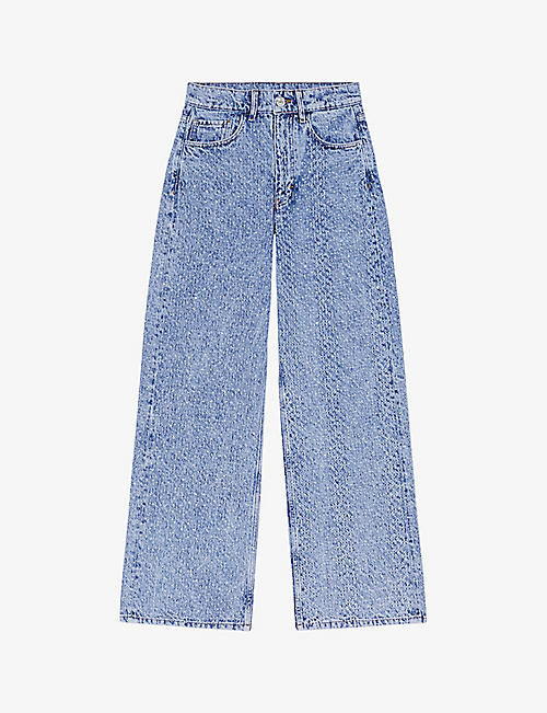 MAJE: Rhinestone-embellished wide-leg denim jeans