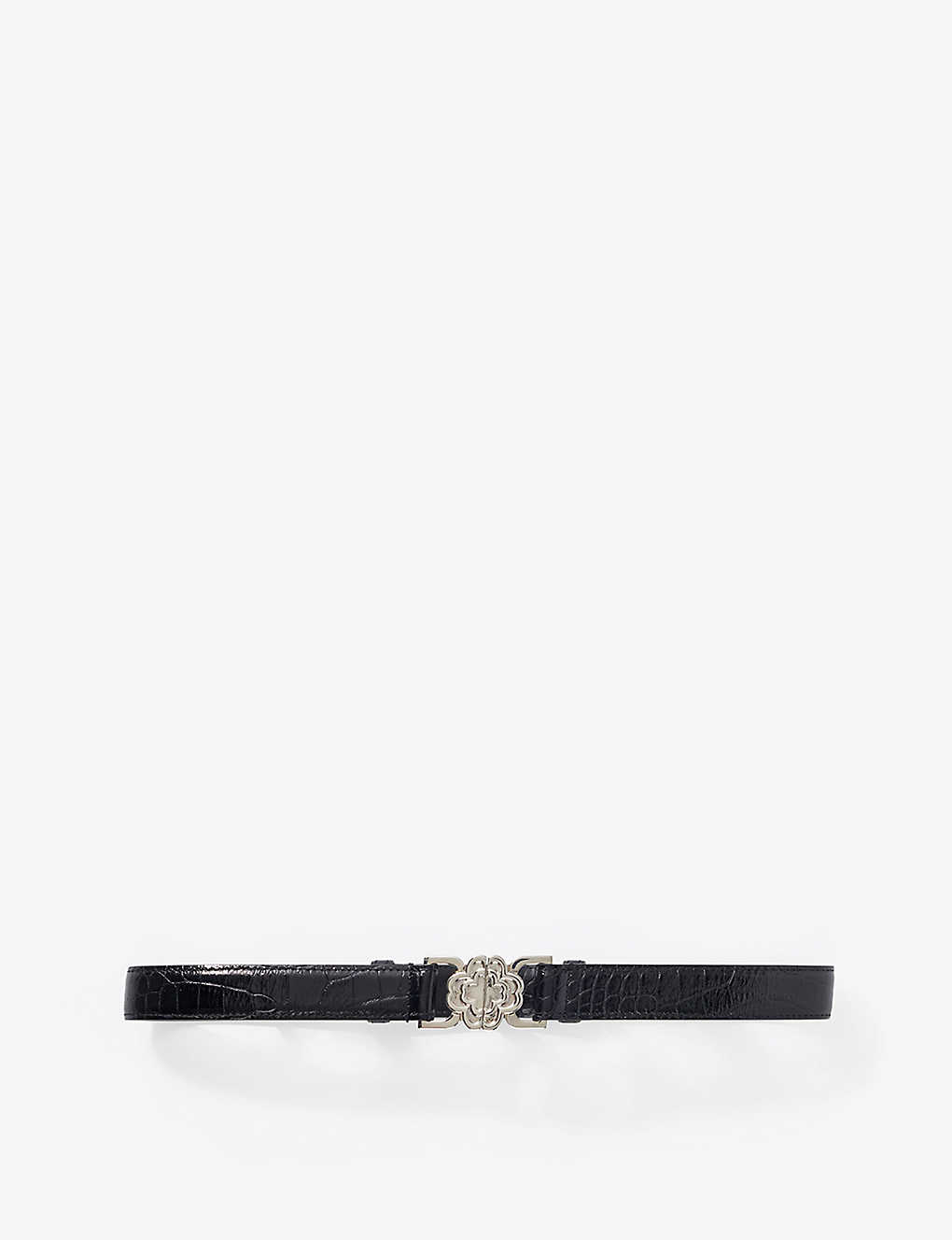 Shop Maje Women's Noir / Gris Clover-embellished Croc-embossed Leather Belt