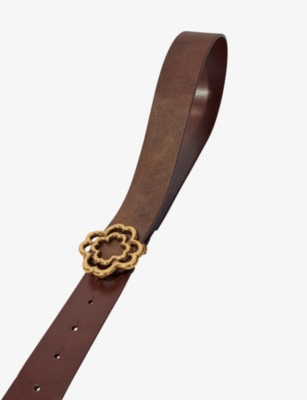 Shop Maje Women's Marron/brown Clover-embellished Distressed-leather Belt