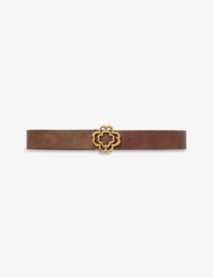 MAJE: Clover-embellished distressed-leather belt