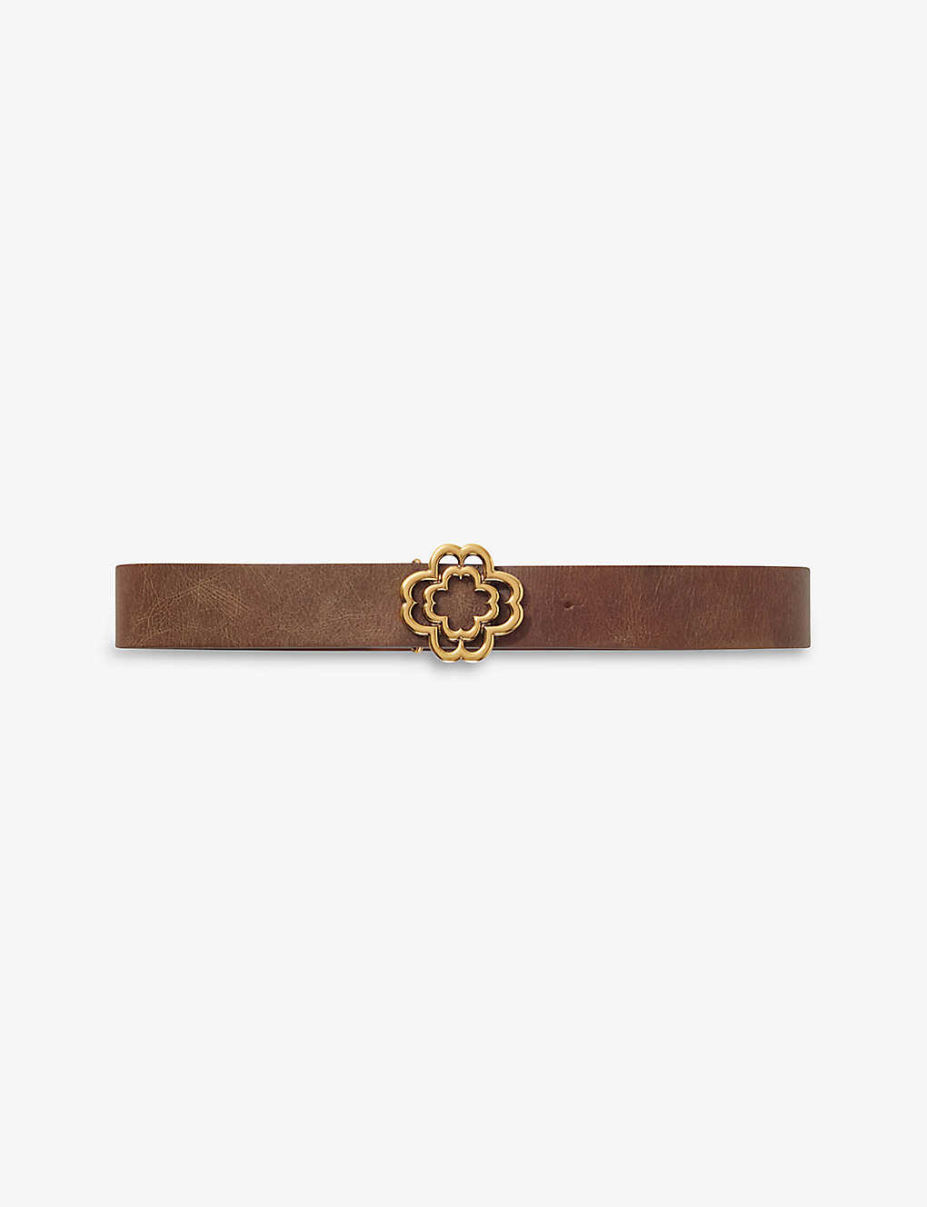 Maje Womens Brown Clover-embellished Distressed-leather Belt In Old Brown /