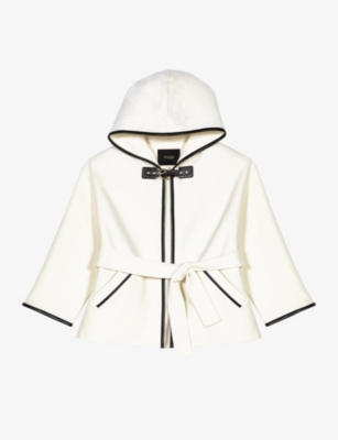 Shop Maje Women's Blanc Hood Double-faced Wool-blend Coat In White