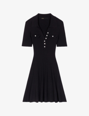 MAJE: Open-collar short-sleeve stretch-knit mini dress