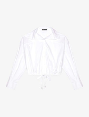 Maje Womens Blanc Cassidy Drawstring-waist Cropped Cotton Shirt