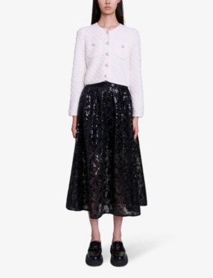 Shop Maje Women's Noir / Gris Jupon Sequinned Midi Skirt