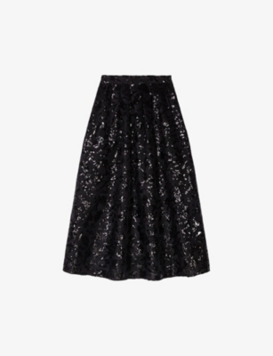 Shop Maje Womens Noir / Gris Jupon Sequinned Midi Skirt
