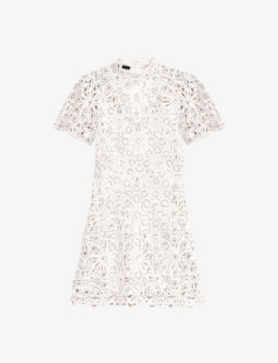 Maje Womens Blanc Sequin-embellished Crocheted Cotton Mini Dress