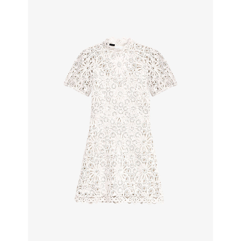Maje Womens Blanc Sequin-embellished Crocheted Cotton Mini Dress