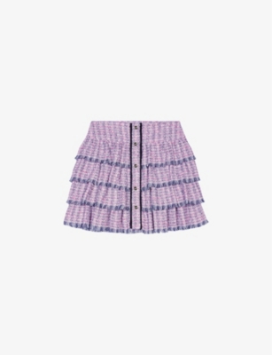 Ruffle Trimmed Black Tweed Skirt