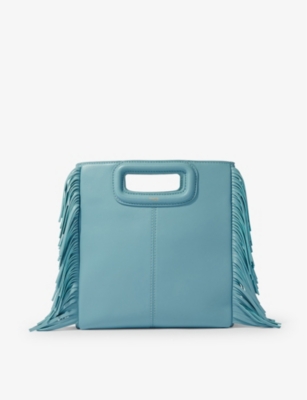 Shop Maje Womens Bleus M Fringed-trim Leather Cross-body Bag