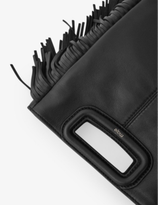 Maje Fringed M Bag In Suede In Noir / Gris