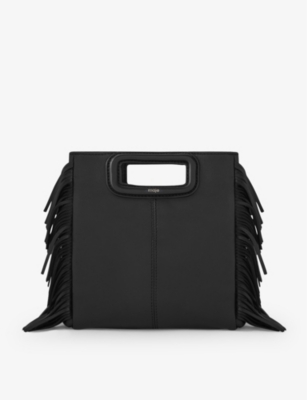Maje Women's Noir / Gris M Fringed-trim Leather Cross-body Bag
