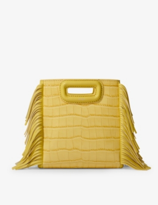 Maje M Fringe Leather Mini Bag In Jaunes / Oranges