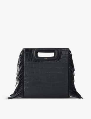 MAJE: M fringed-trim croc-embossed leather cross-body bag